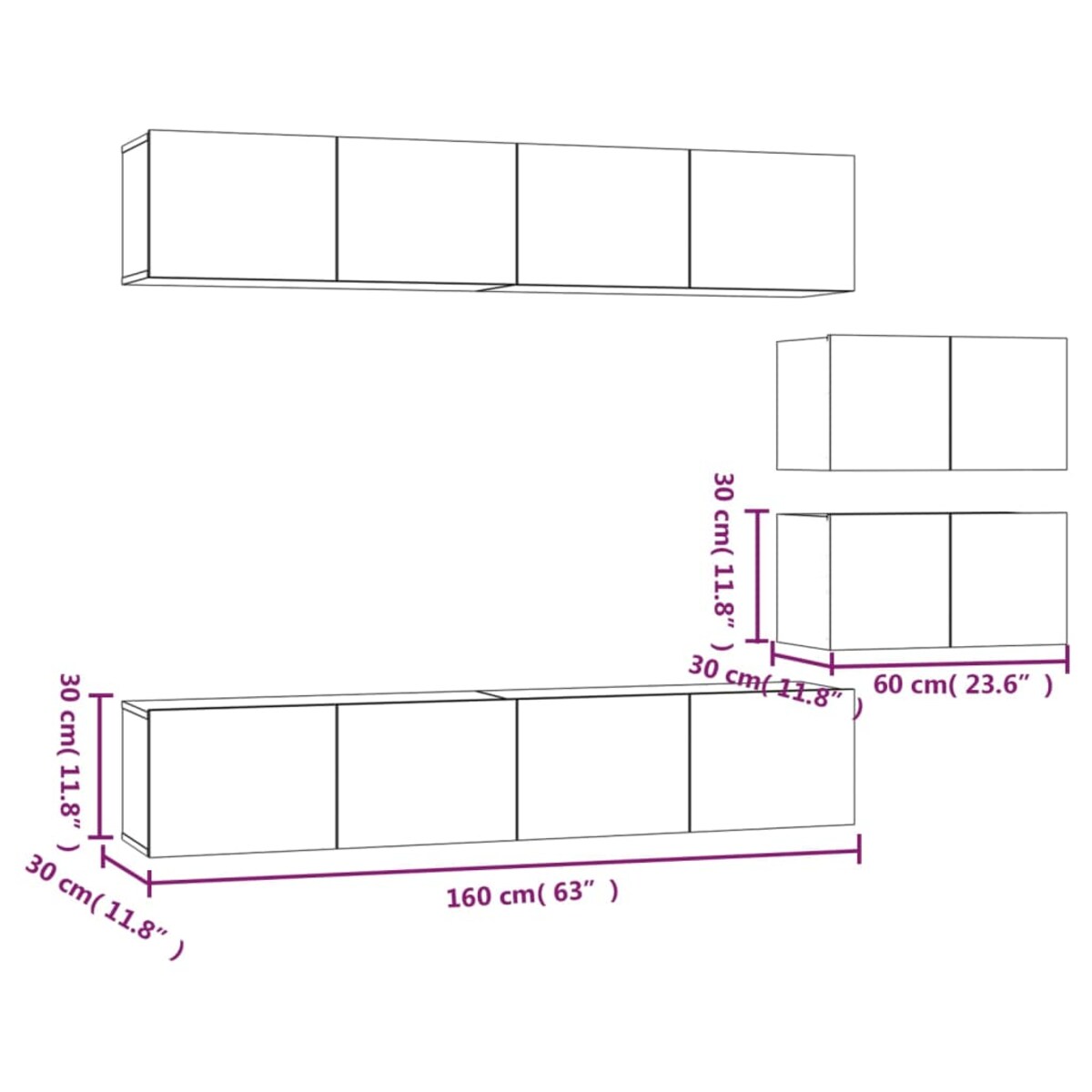 vidaXL Zestaw 6 szafek telewizyjnych, biały, materiał drewnopochodny