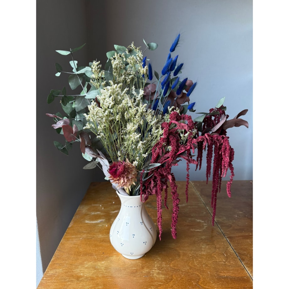 Bukiet suszonych kwiatów Wintertide - szarłat, eukaliptus, limonium