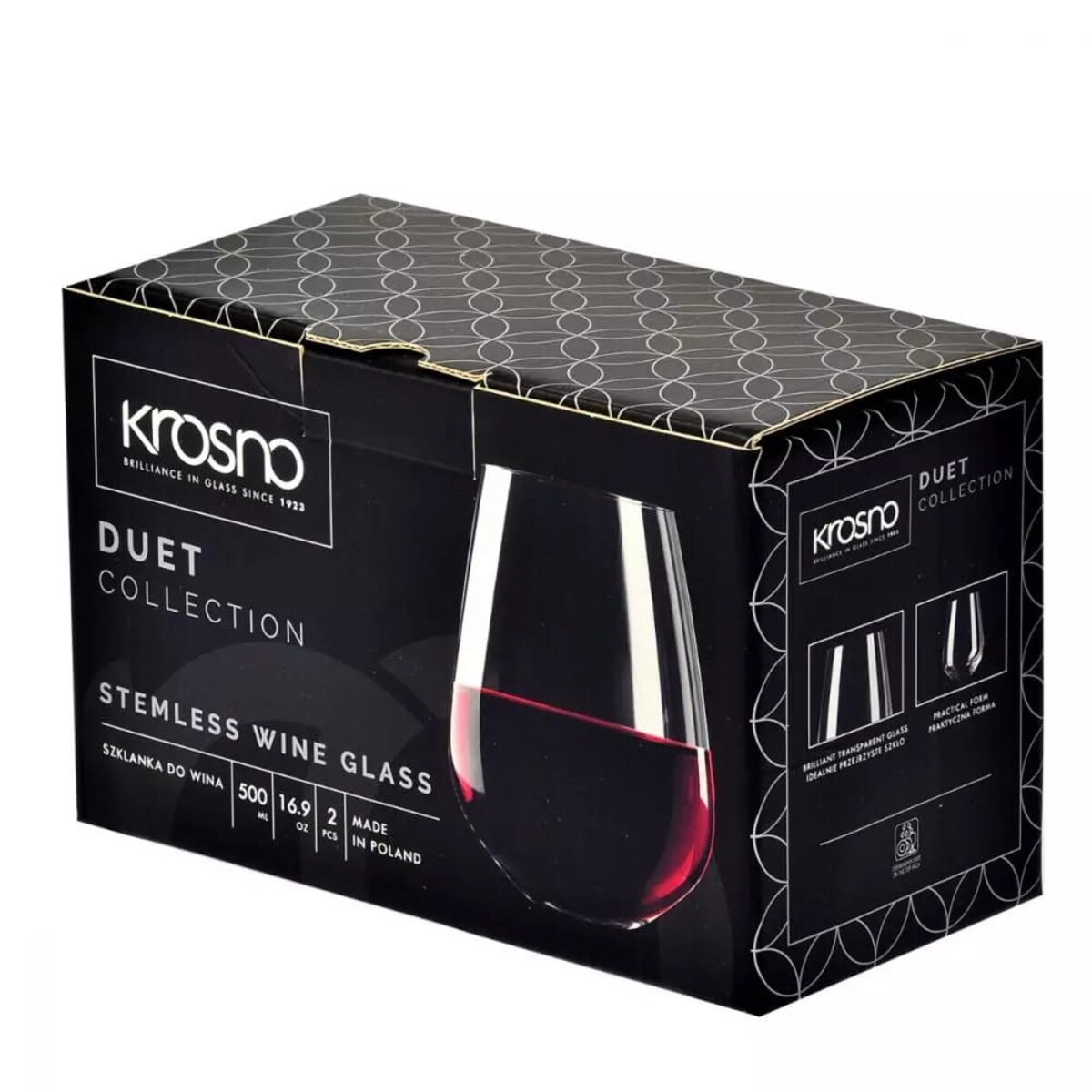 Szklanki do Wina Czerwonego Duet Krosno 2 szt 500 ml Stemless Duże Pojemne