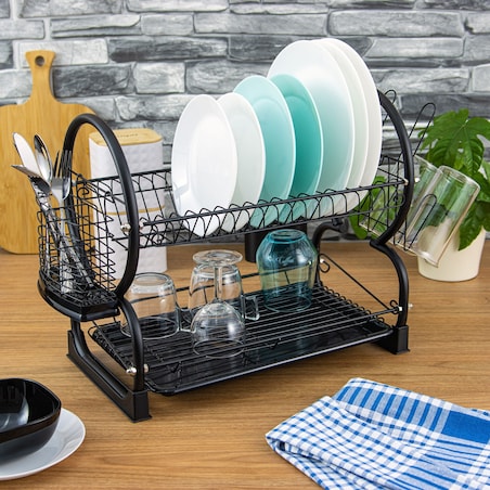 Suszarka do naczyń dwupoziomowa czarna 56x25x38cm KINGHOFF