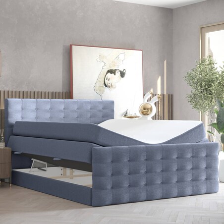Łóżko kontynentalne STATE 180x200 z pojemnikiem, Niebieskoszary, tkanina Megan 360