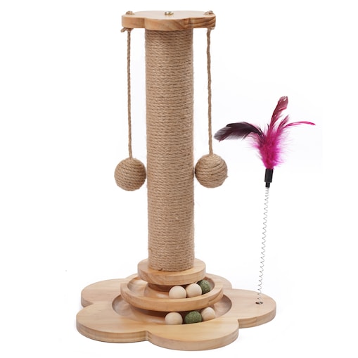Drapak dla kota ZABAWKA stojąca z kuleczkami wiszące PIÓRKO do drapania
