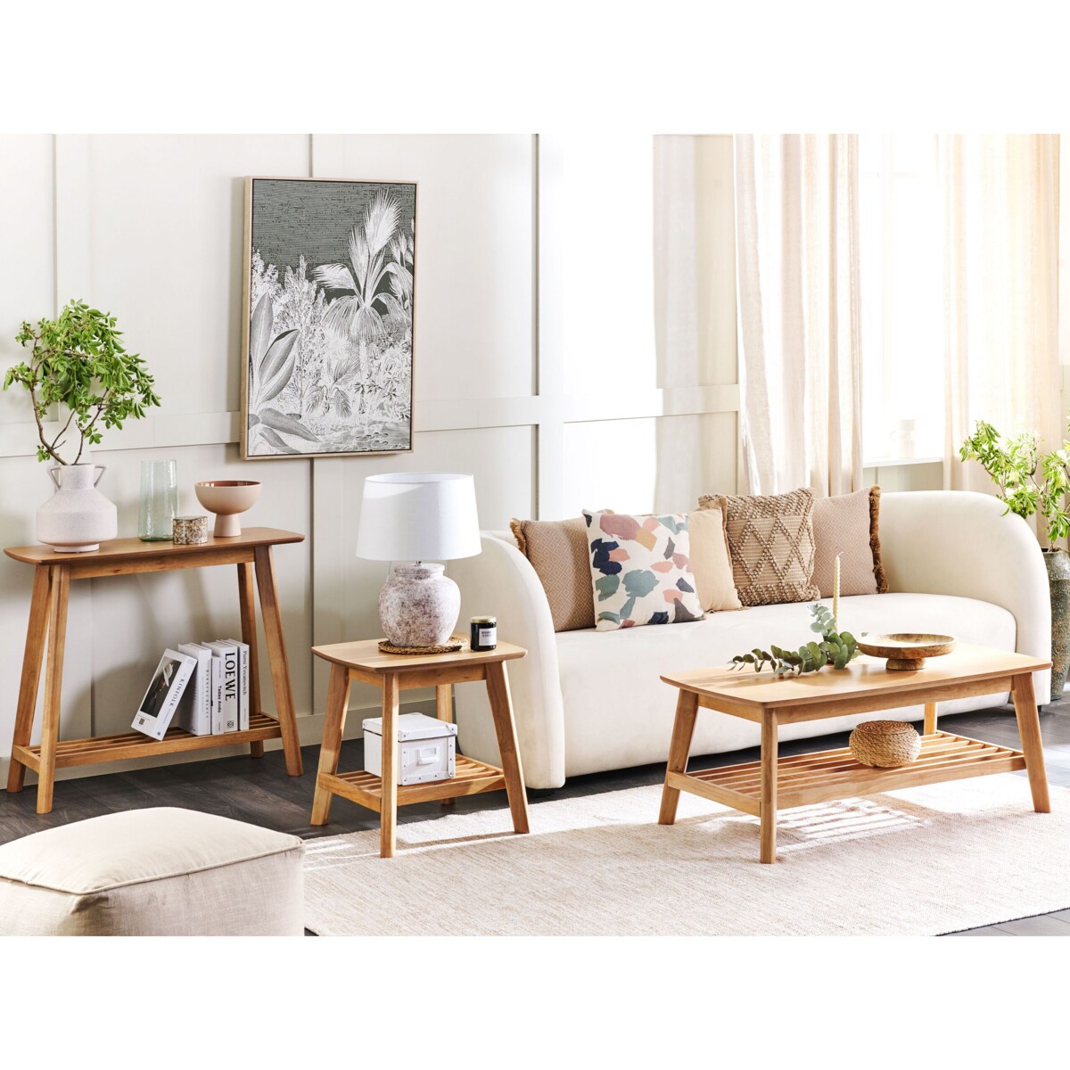 Stolik kawowy z półką jasne drewno TULARE