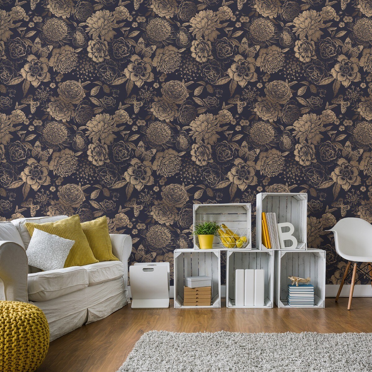 Tapeta Ścienna Styl Glamour Złote Kwiaty Peonie