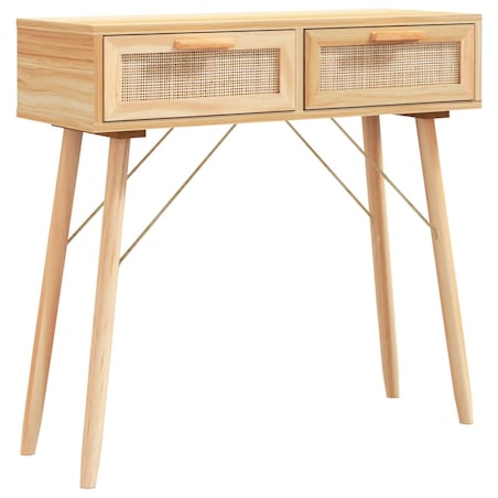 vidaXL Stolik konsolowy, brązowy, 80x30x75 cm, lita sosna i rattan