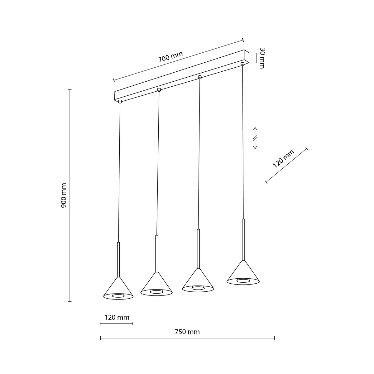 Lampa wisząca TK Lighting CONO BLACK MINI 10305 czarna 4xGU10 regulowana wysokość nowoczesna do kuchni i salonu