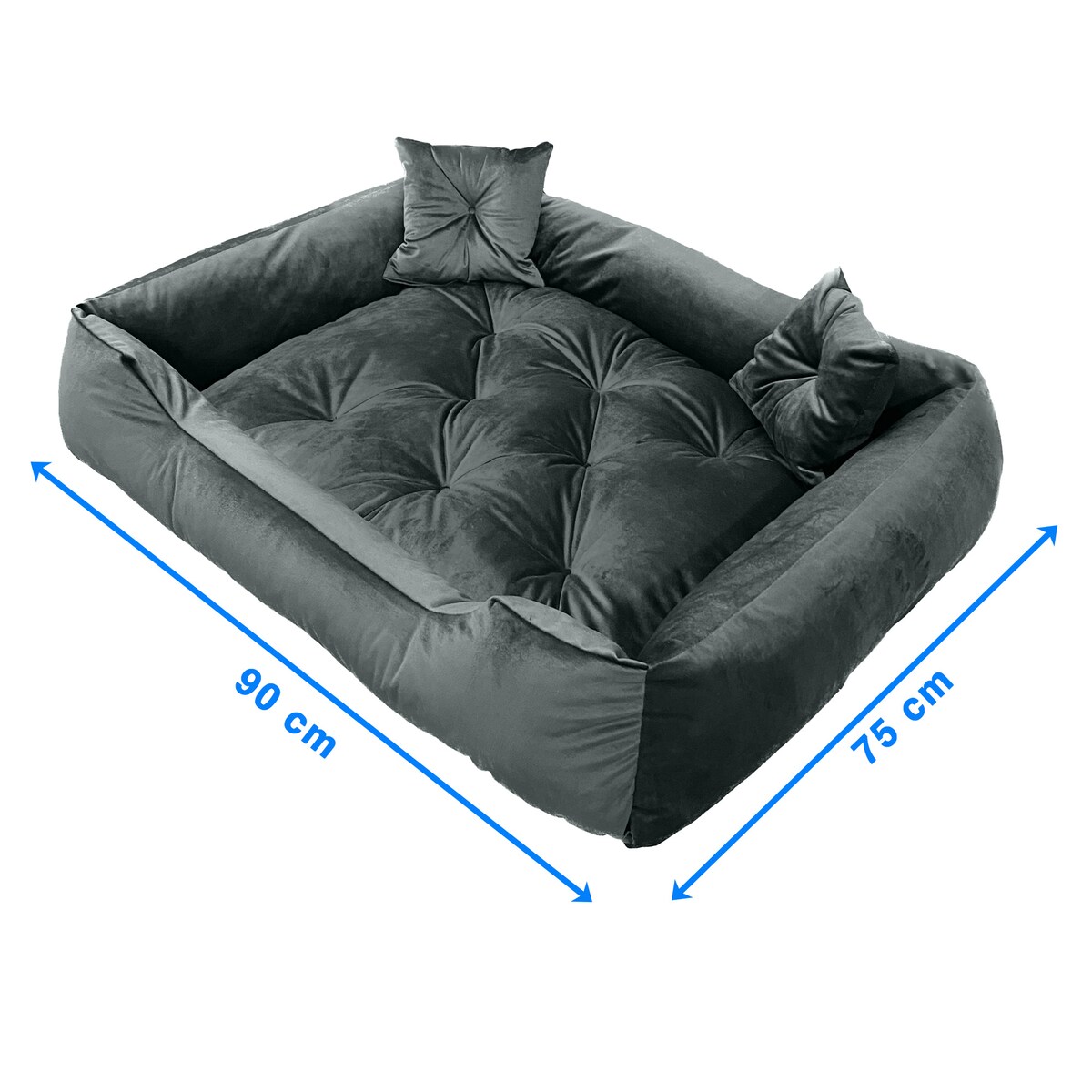 Legowisko Dla Psa Kanapa Posłanie Welurowe 90X75 Cm Pikowane Prestiżowe Szare