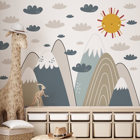ZESTAW NAKLEJEK DLA DZIECI NA ŚCIANĘ BEŻOWE GÓRY CHMURY