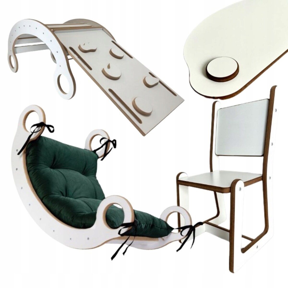 Zestaw BUJAK MONTESSORI Poduszka B.Z +Ścianka + Krzesło Blat Zjeżdżalnia CE