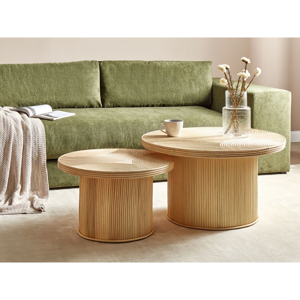 Zestaw 2 stolików kawowych ILIOS Rattan Naturalny