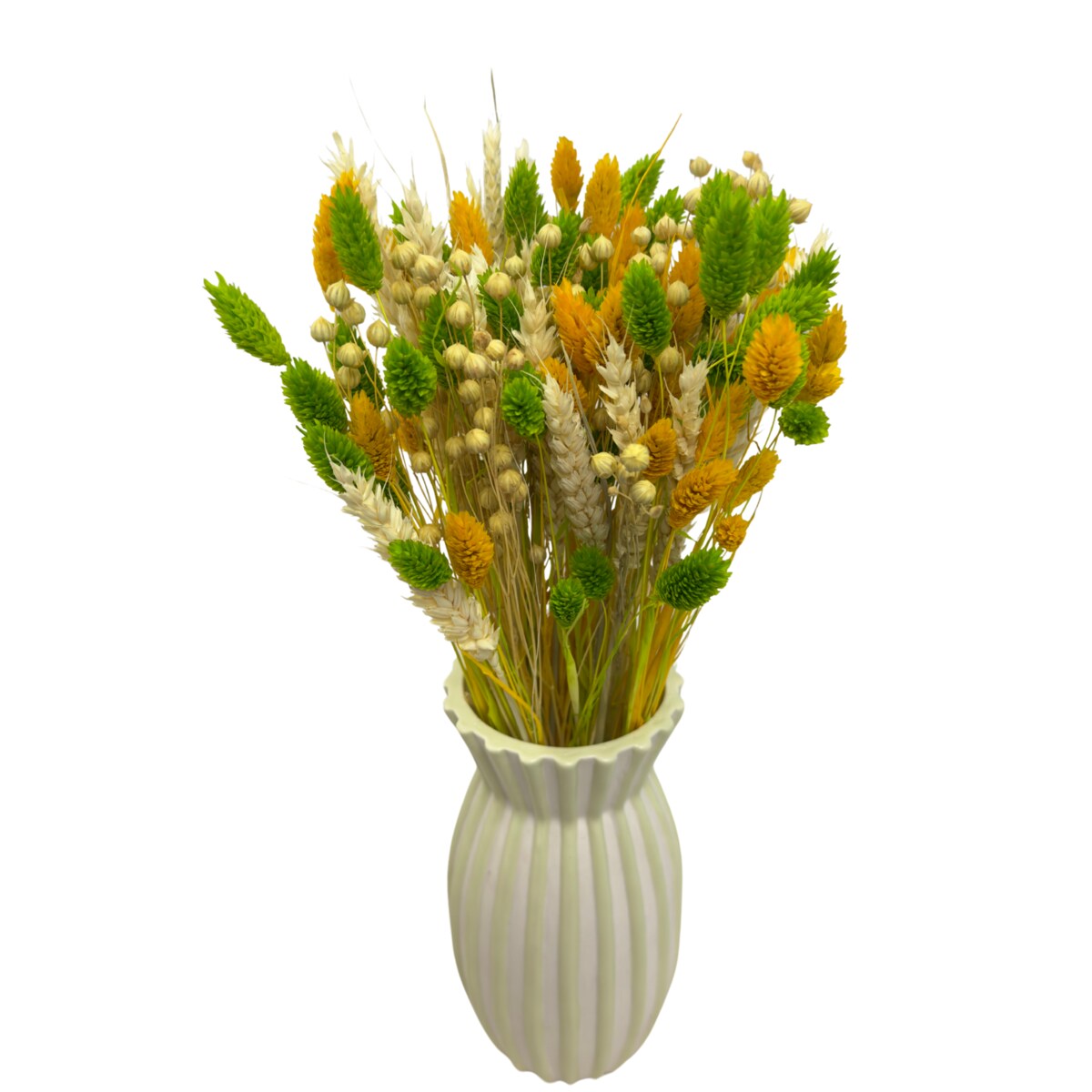 Bukiet suszonych kwiatów Yellow&Green - pszenica, len , phalaris