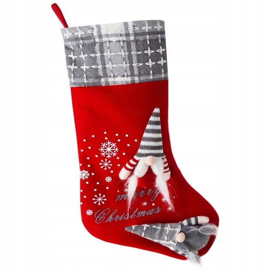 Skarpeta Dekoracyjna Świąteczna mikołaj Skrzat na Prezenty Worek Czerwona