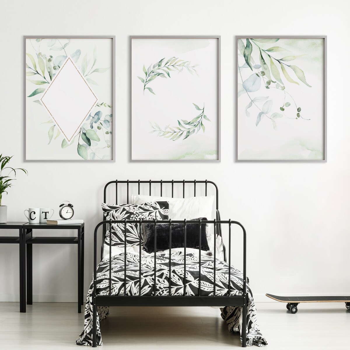 Zestaw 3x Plakat W Ramie AKWARELOWE Liście W Stylu Boho 30x40cm