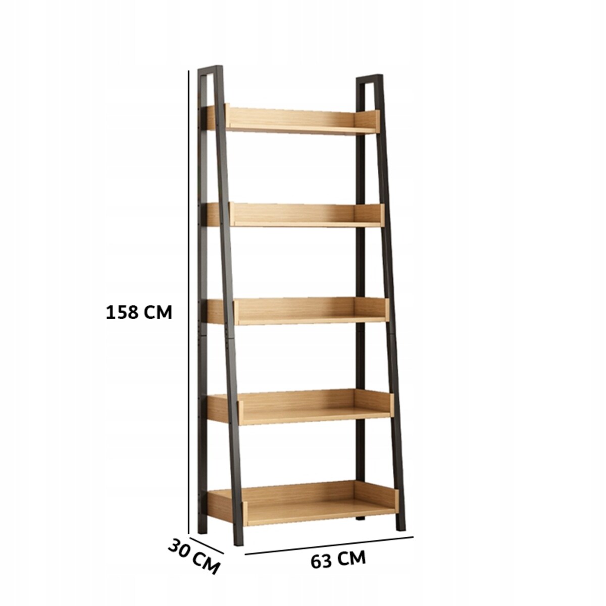 Regałna książki segregatory drabinka dębowy czarny do biura salonu loft