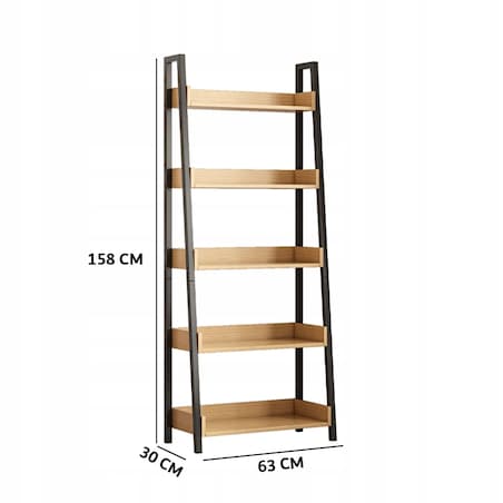 Regałna książki segregatory drabinka dębowy czarny do biura salonu loft