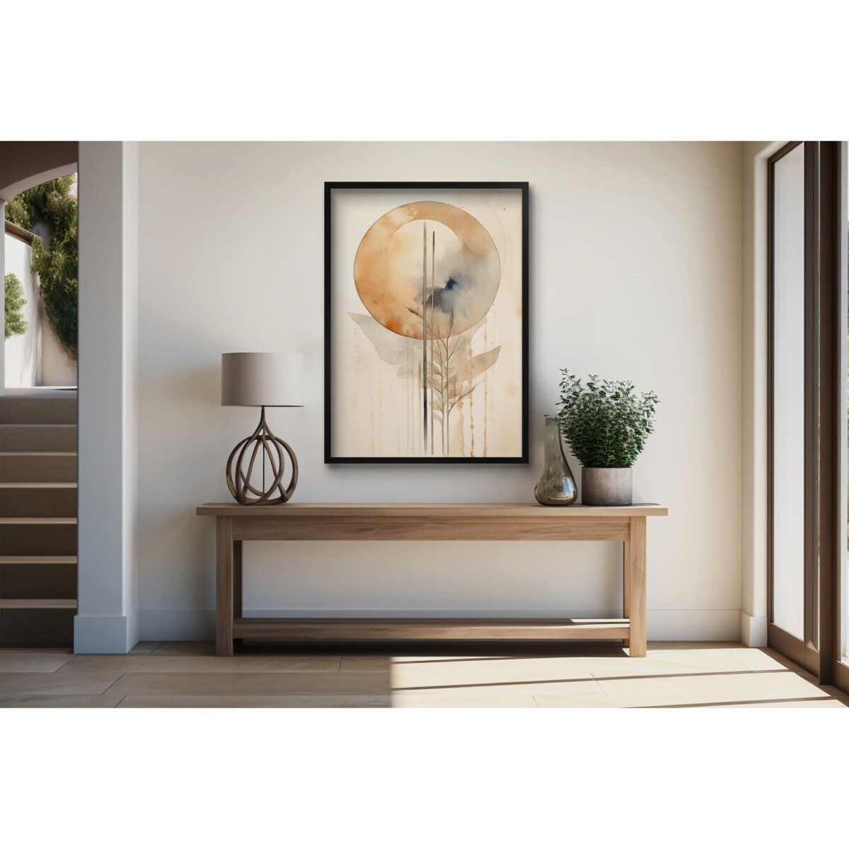 Nowoczesny Plakat Obraz na ścianę do salonu Beżowa Abstrakcja Boho Japandi