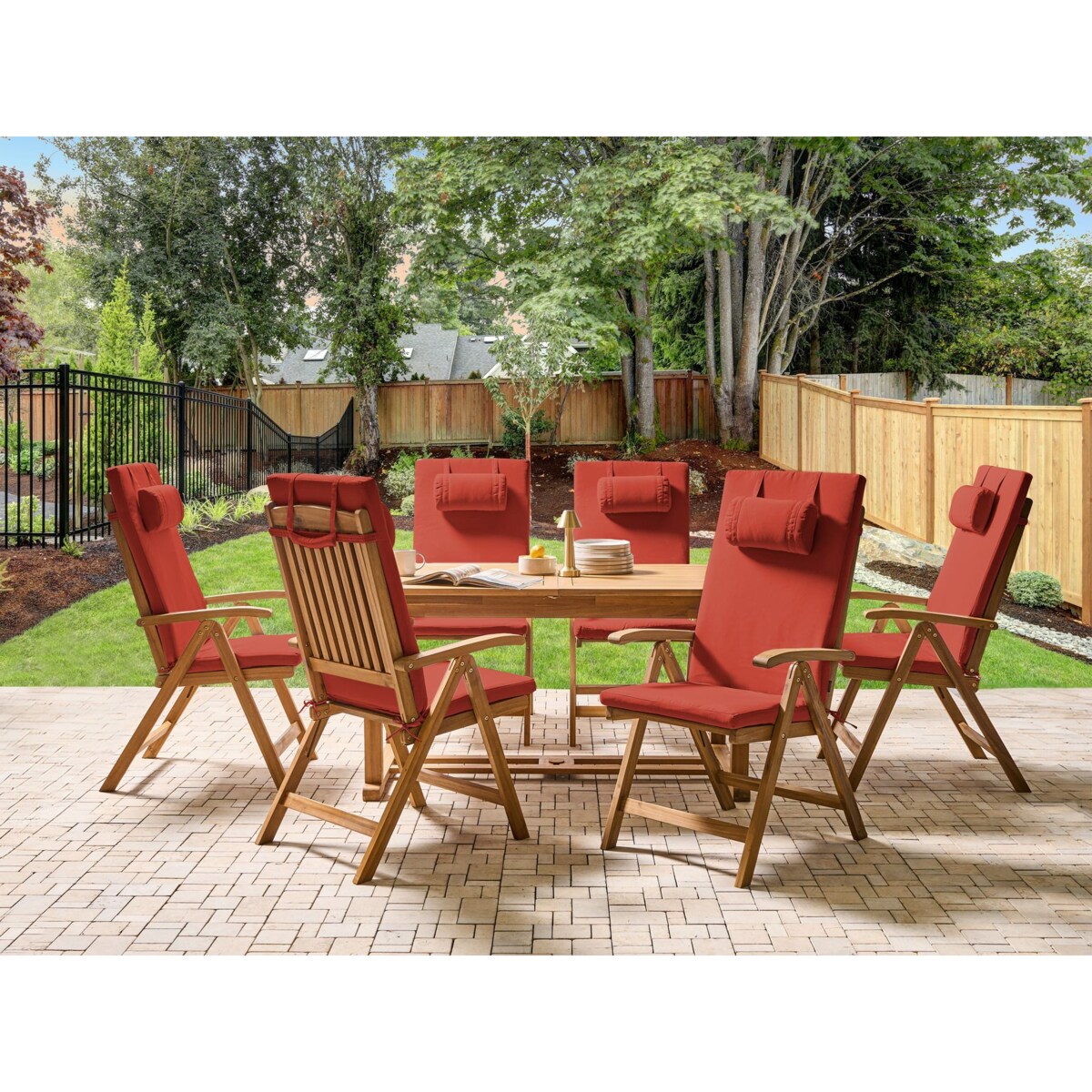 Zestaw ogrodowy dla 6 osób JAVA PREMIUM Drewno akacjowe Czerwony