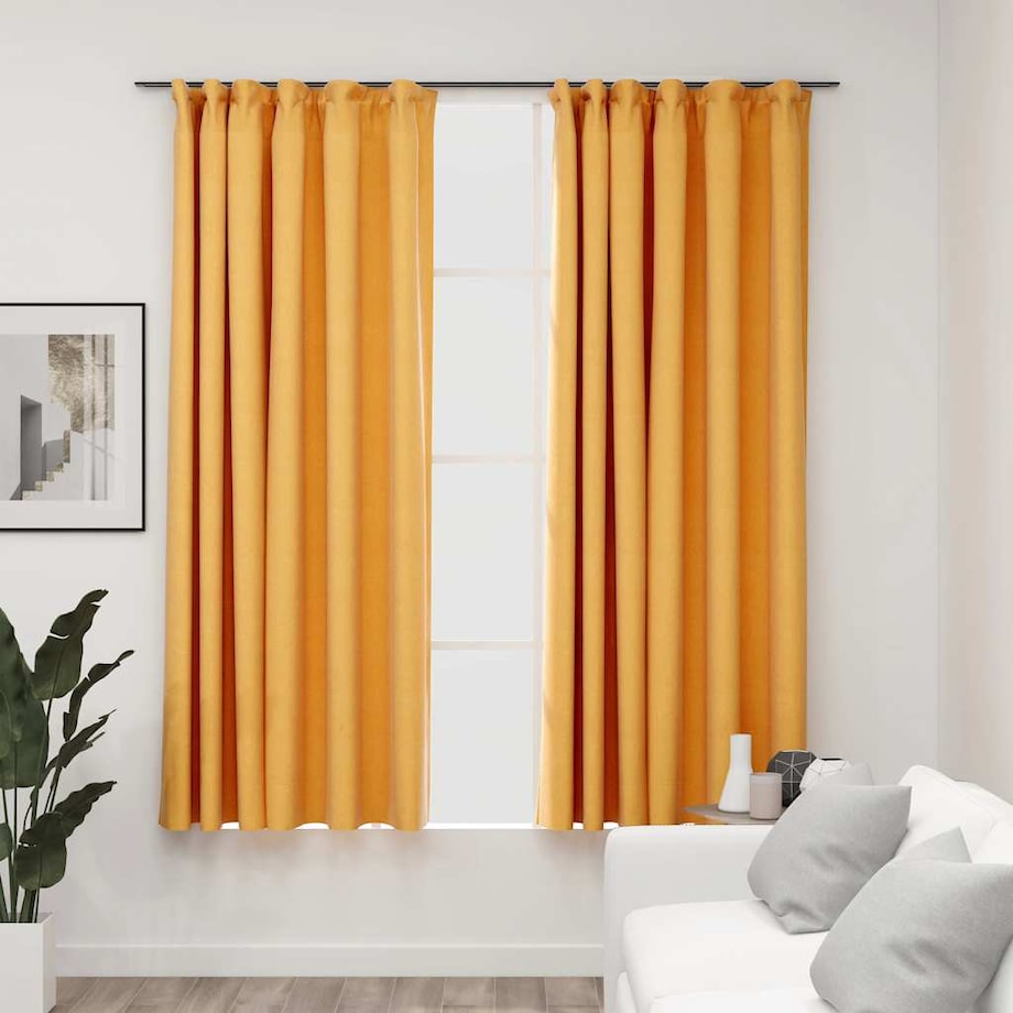 vidaXL Zasłony stylizowane na lniane, 2 szt., żółte, 140x175 cm