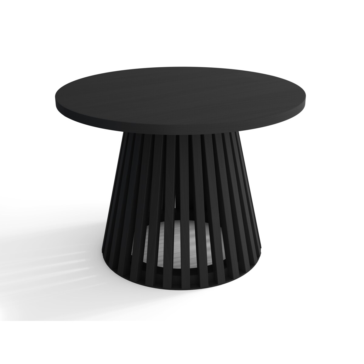 Drewniany stolik kawowy z lamelami okrągły, czarny
