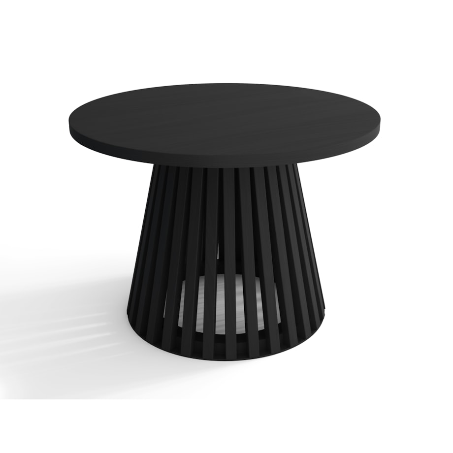 Drewniany stolik kawowy z lamelami okrągły, czarny