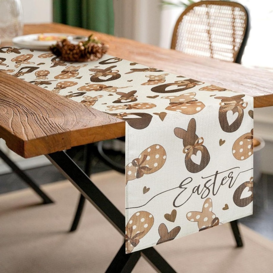 Lniany bieżnik na stół wielkanocny, króliczki, EASTER 180 x 33cm BZK02
