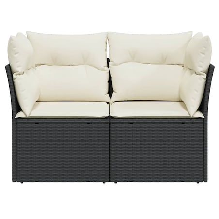 vidaXL Sofa ogrodowa z poduszkami, 2-osobowa, czarna, polirattan