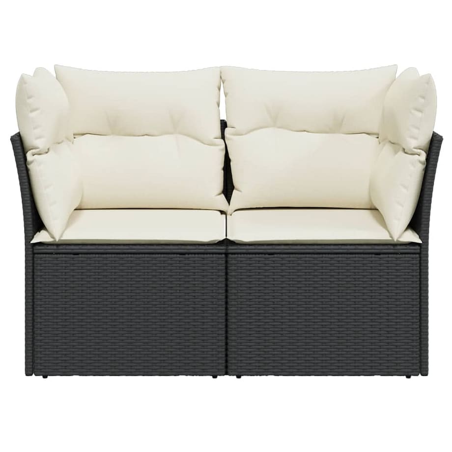 vidaXL Sofa ogrodowa z poduszkami, 2-osobowa, czarna, polirattan