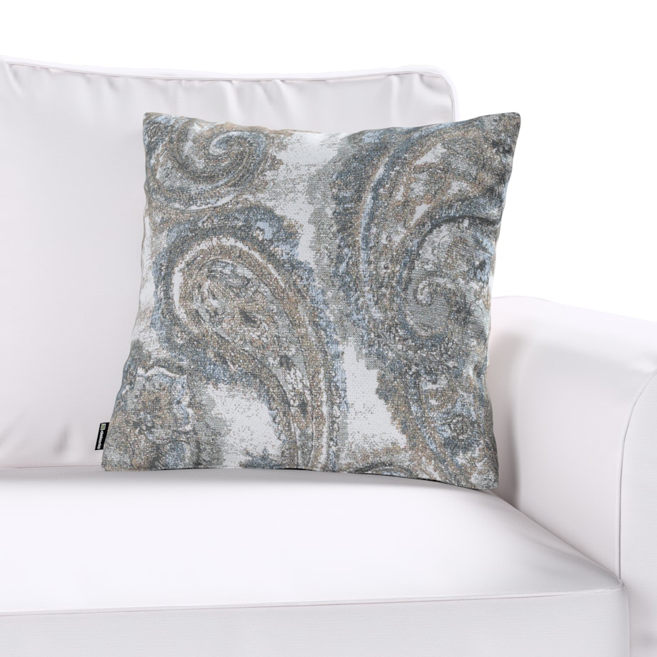 Poszewka Kinga na poduszkę 43x43 niebiesko-zielony paisley na kremowym tle