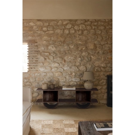 Szafka RTV z drewna akacjowego 150x35 cm Flin, ciemnobrązowa