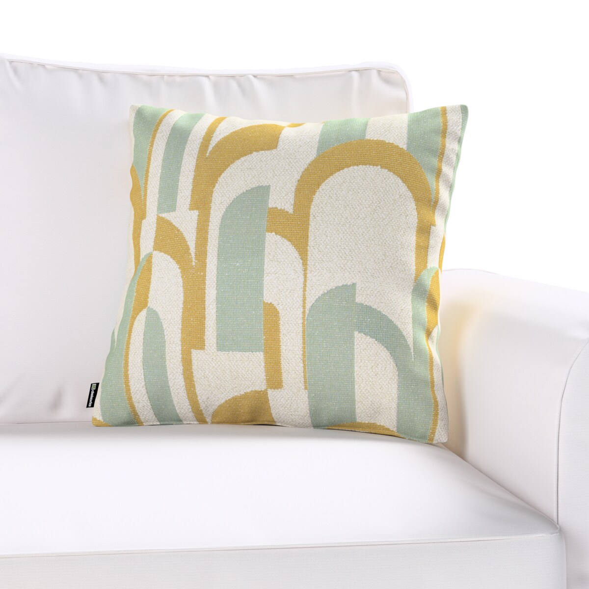 Poszewka Kinga na poduszkę 60x60 miętowo-żółte wzory na kremowym tle