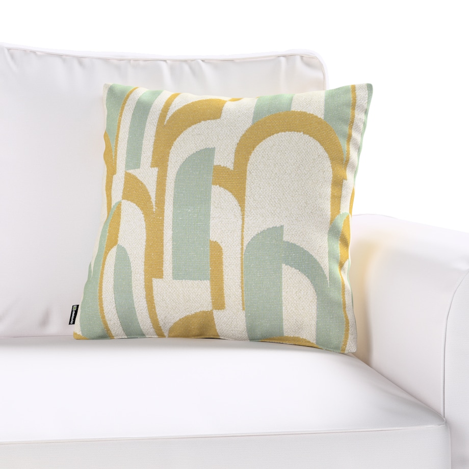 Poszewka Kinga na poduszkę 60x60 miętowo-żółte wzory na kremowym tle
