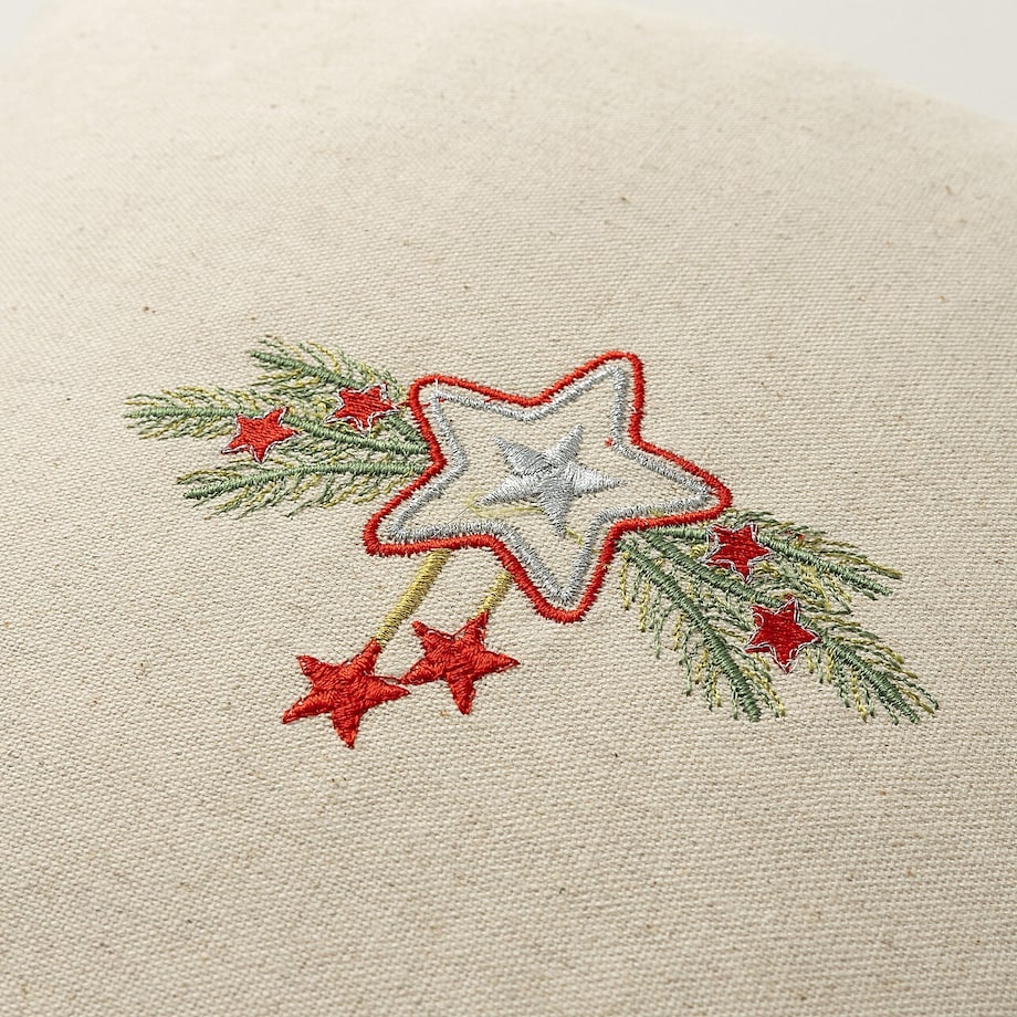 Poszewka na poduszkę Star & Holly 43x43 cm boże narodzenie, święta, świąteczne, zielony-kremowy-czerwony, 43 x 43cm