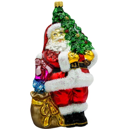 Bombka choinkowa - Święty Mikołaj z ciemnozieloną choinką