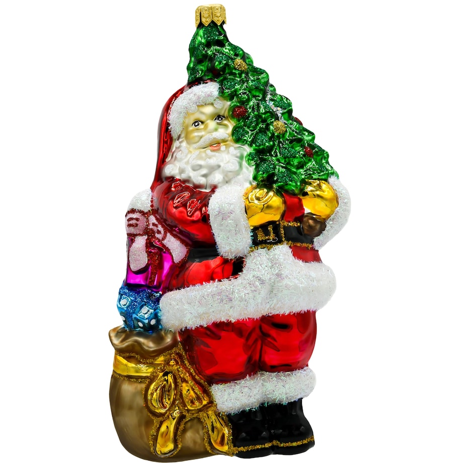 Bombka choinkowa - Święty Mikołaj z ciemnozieloną choinką