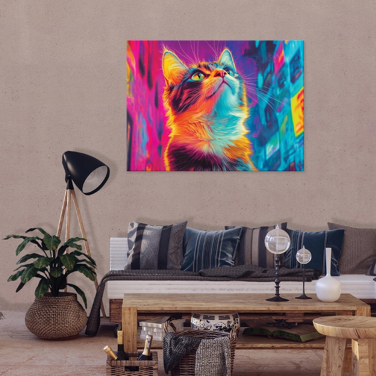 OBRAZ NA PŁÓTNIE ŚCIANĘ KOT ABSTRAKCJA DO POKOJU DZIECIĘCEGO 120x80