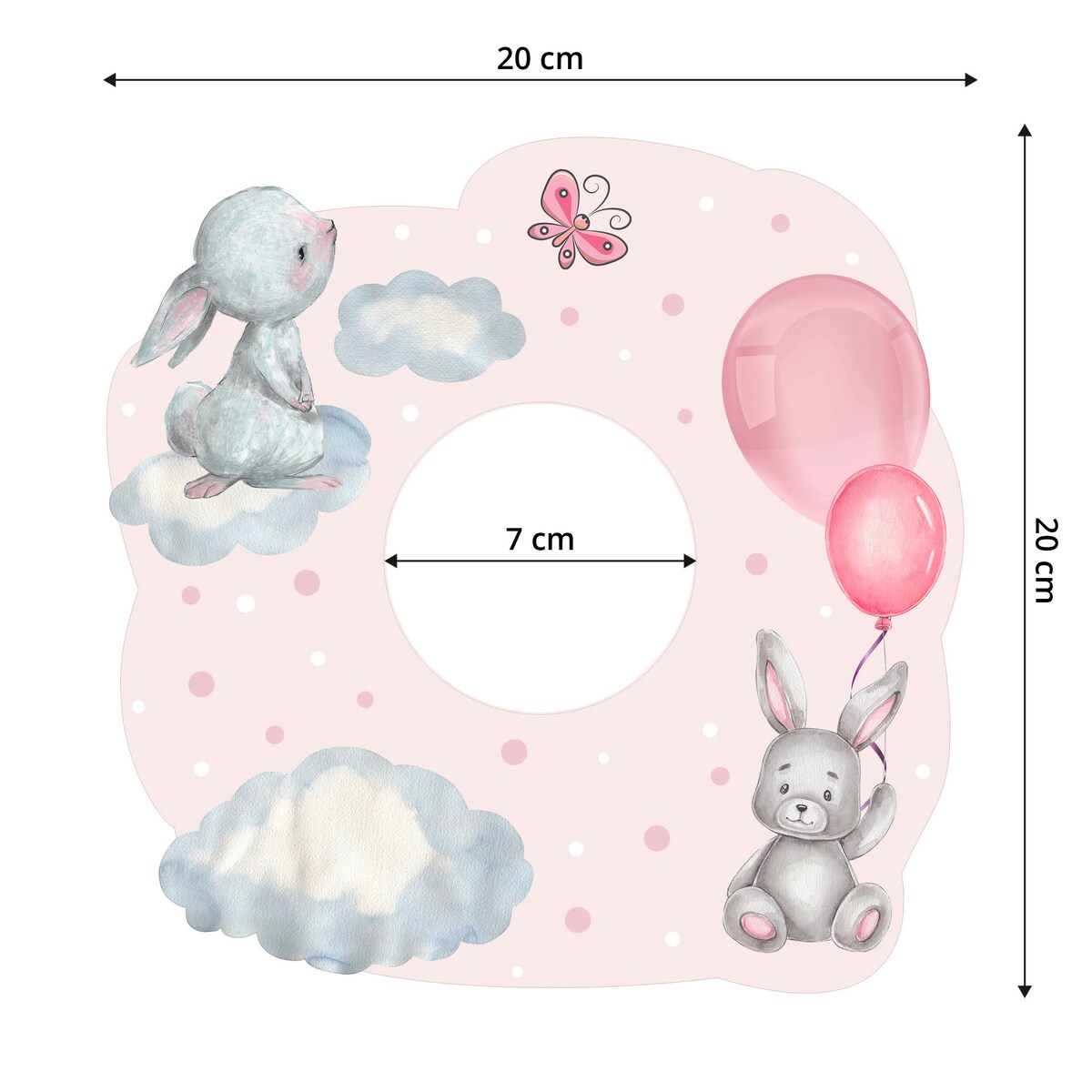 Naklejka Pod Kontakt Dla Dzieci Króliczki Różowe Balony Kropki Chmurki 20x20cm