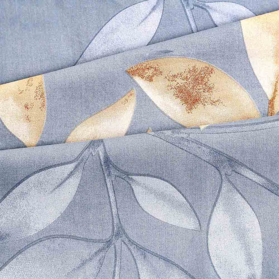 Pościel bawełniana 180x200 Sandleaf niebieska w beżowe liście, Cottonlove