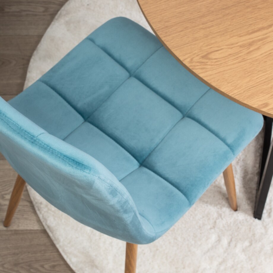 Krzesło tapicerowane do salonu welurowe turkusowe pikowane