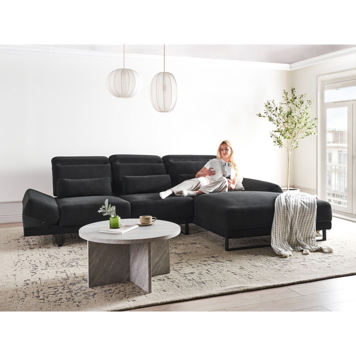 Narożnik IKAST Czarny dla 4 osób Lewostronny