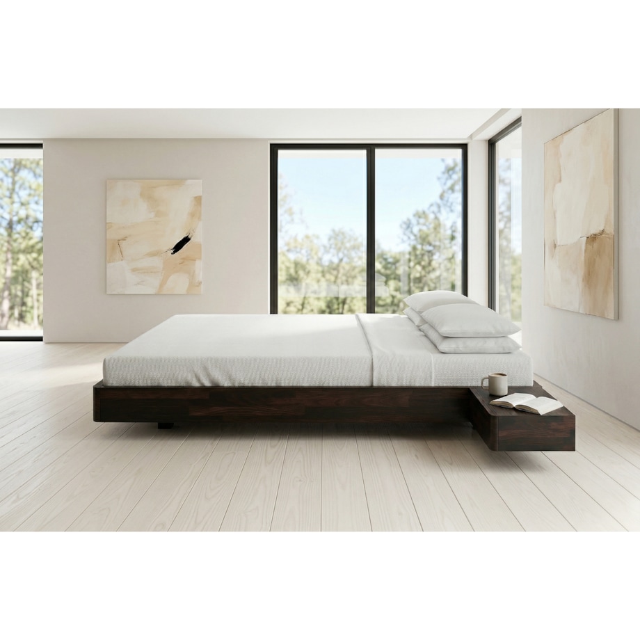 Łóżko lewitujące drewniane bukowe Visby LENA FLAT z szafkami / 180x200 cm, kolor palisander