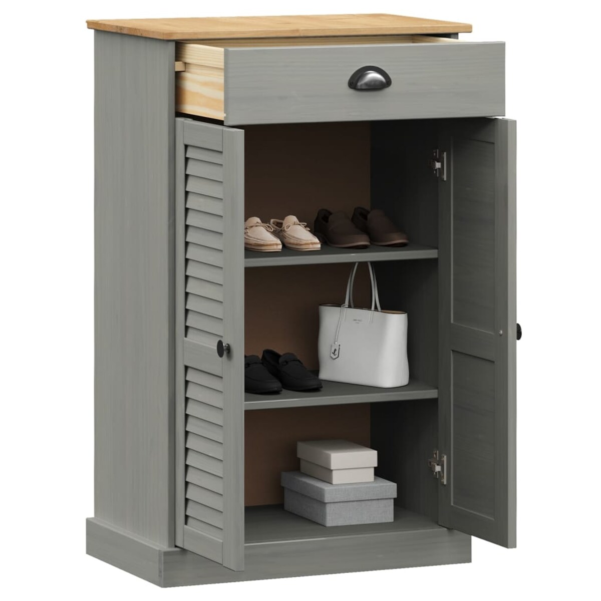 vidaXL Szafka na buty VIGO, szara, 60x35x96 cm, lite drewno sosnowe