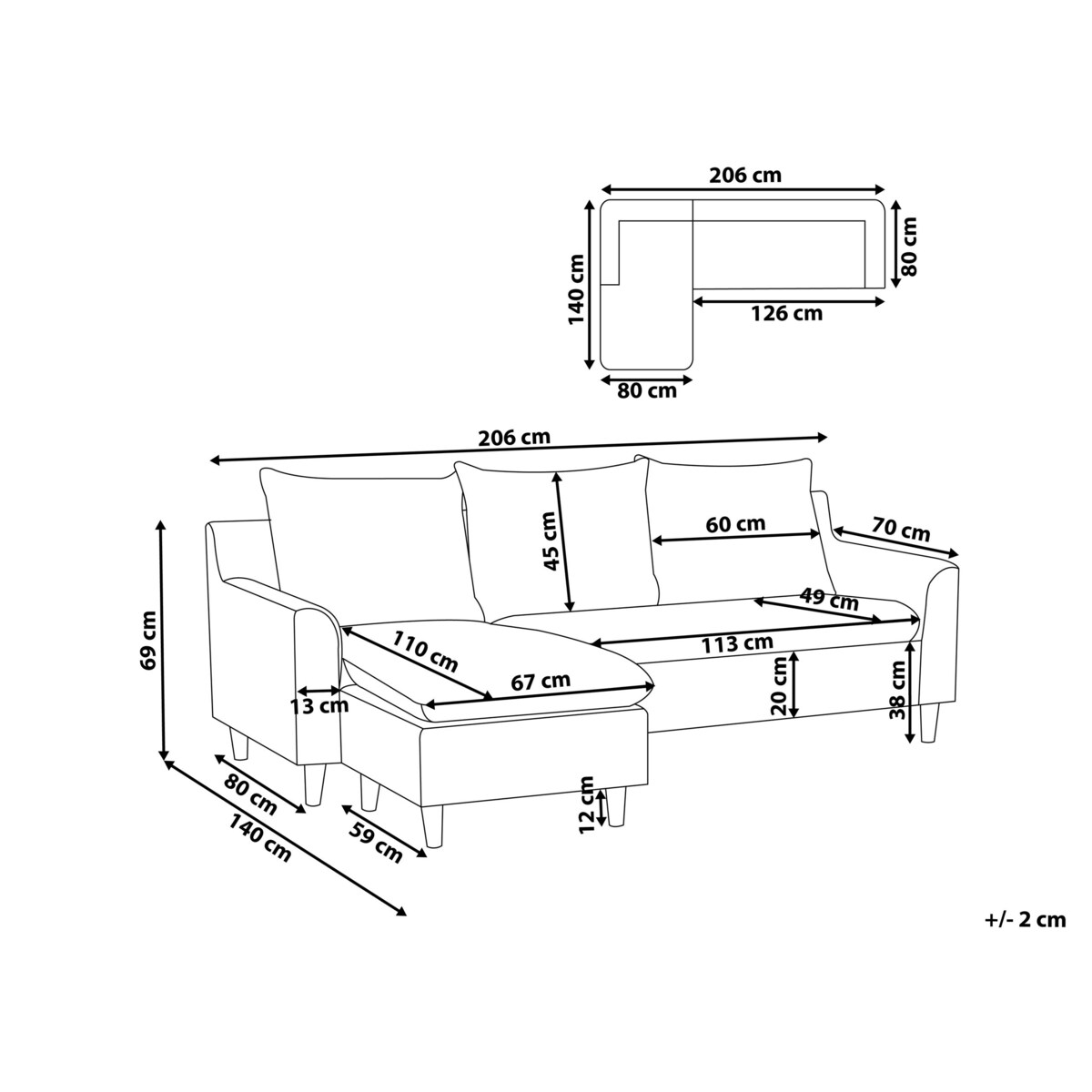 Narożnik ELVENES Jasnoszary Tkanina