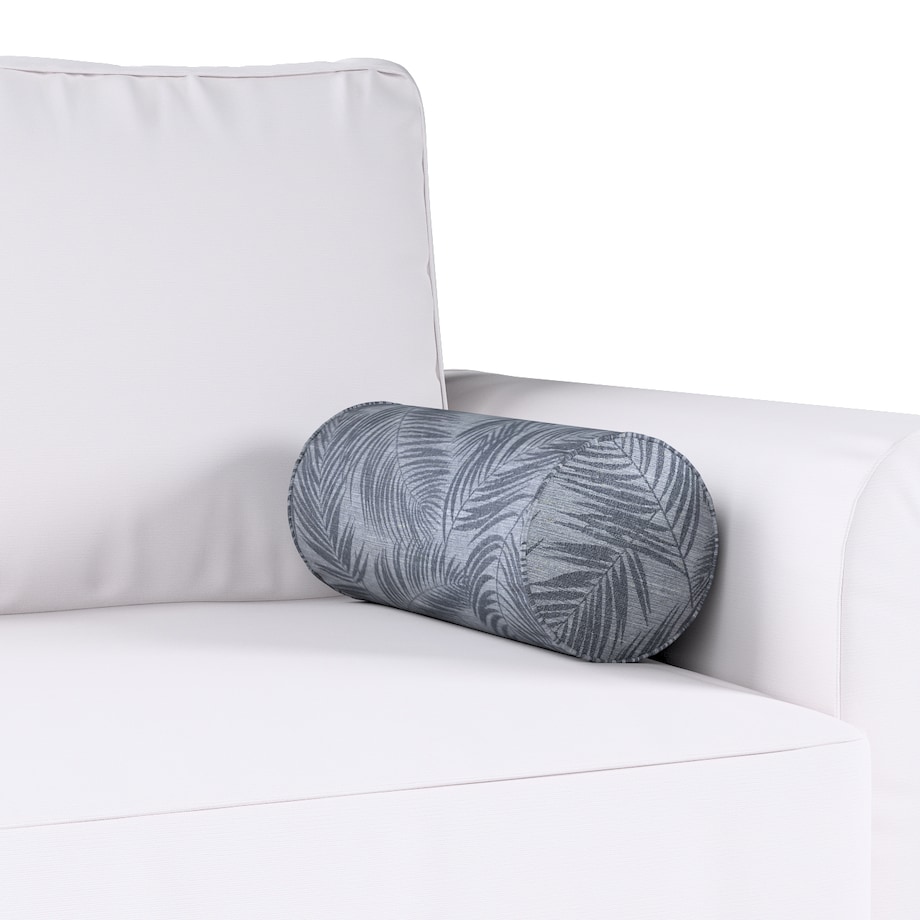 Poduszka wałek prosty, grafitowe liście na szaro-srebrnym tle, Ø16 x 40 cm, Flowers