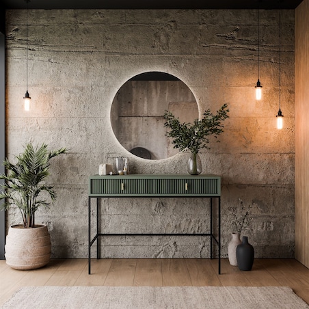 Toaletka MIDNIGHT na stelażu z lustrem i oświetleniem LED, zielona