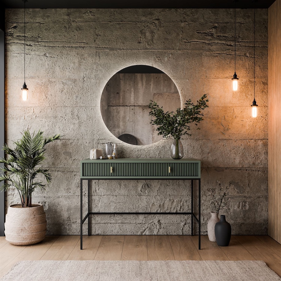 Toaletka MIDNIGHT na stelażu z lustrem i oświetleniem LED, zielona