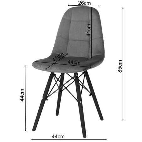 Krzesło skandynawskie tapicerowane szare nowoczesne welurowe pikowane