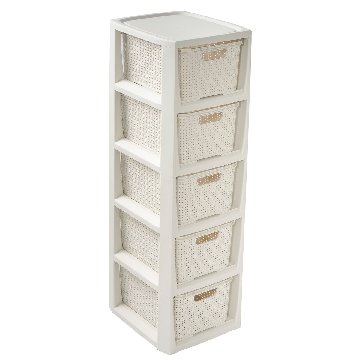 Regał Stojak Łazienkowy Rattanowy Szafka Z Koszami 5 X 7L Biały