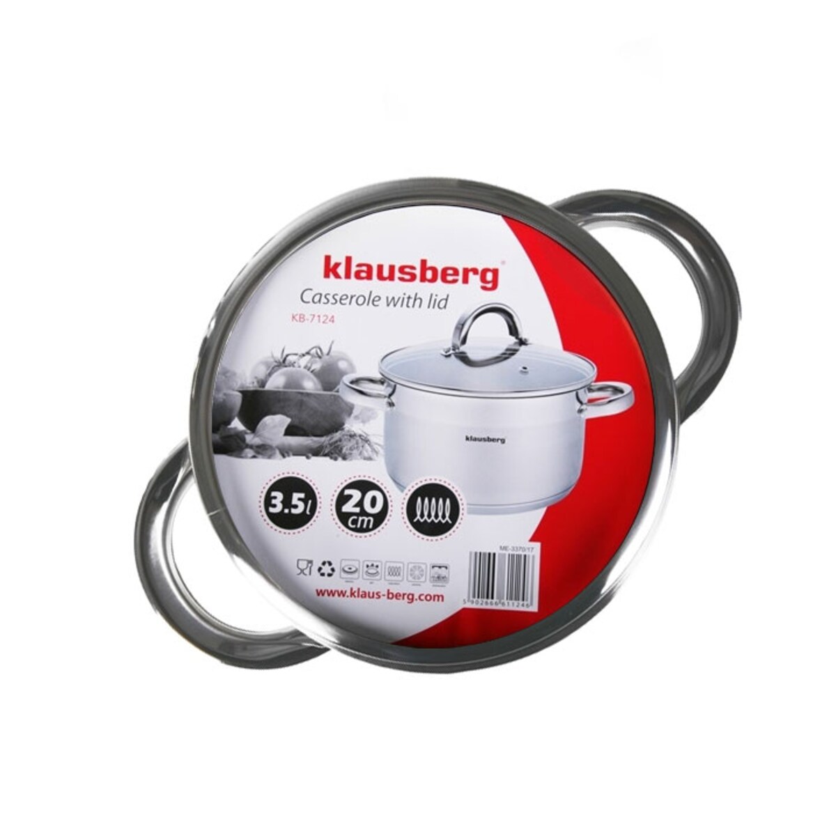 Garnek stalowy z pokrywką indukcja gaz 3.5L 20cm KLAUSBERG