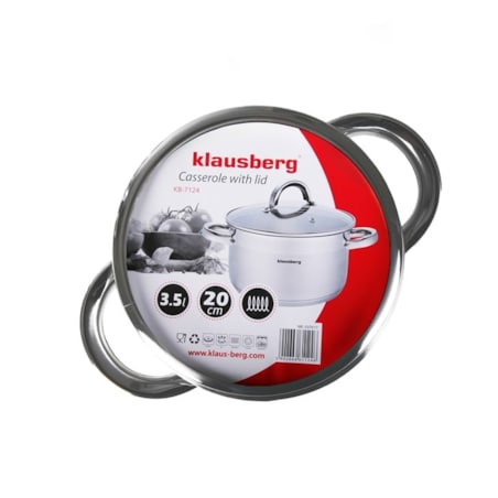 Garnek stalowy z pokrywką indukcja gaz 3.5L 20cm KLAUSBERG