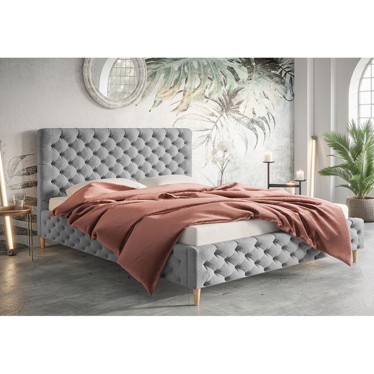 Łóżko sypialniane 180x200 LUXO 5 tapicerowane, pikowane, do sypialni- szare